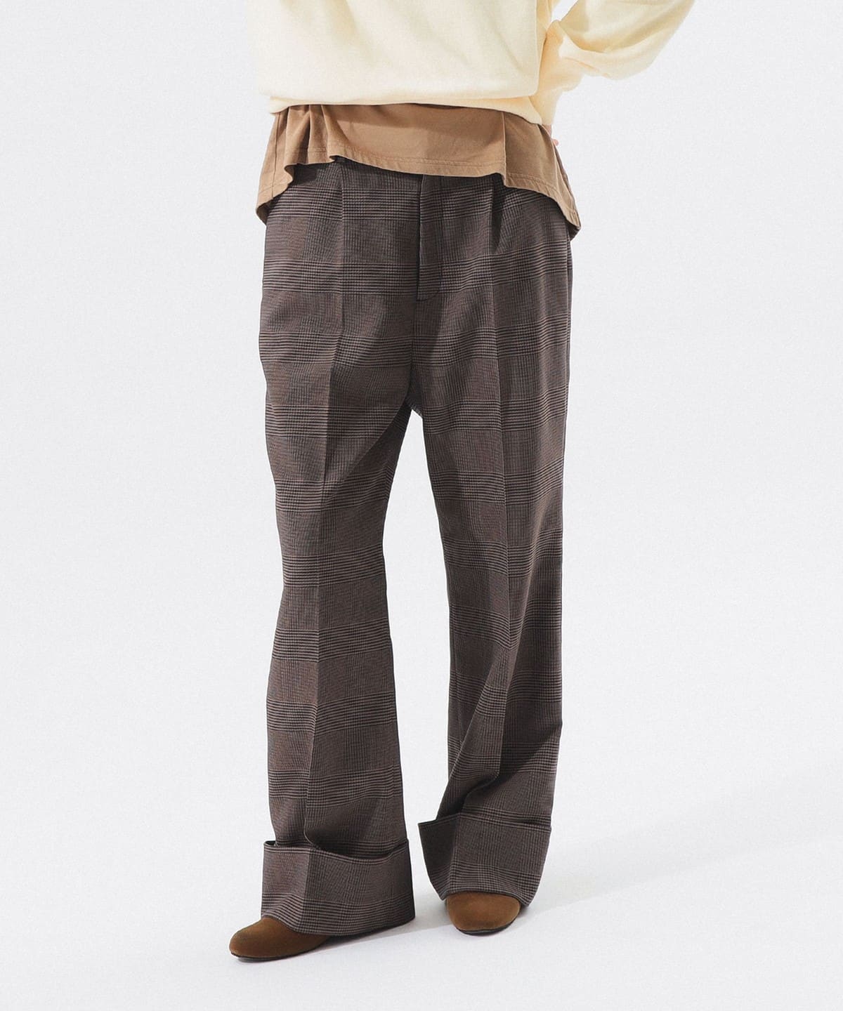 チェック ロング ダブルヘム スラックス パンツ WOMEN GREY 0 チェック ロング ダブルヘム スラックス パンツ WOMEN GREY 0