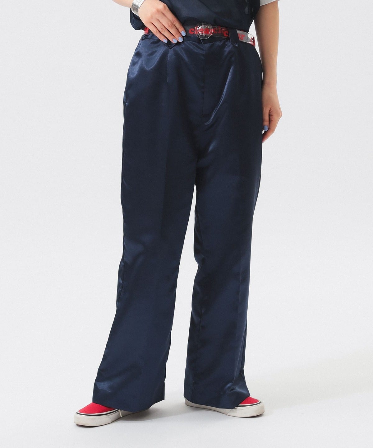 ポリエステル シャンタン パンツ パンツ WOMEN NAVY 1 ポリエステル シャンタン パンツ パンツ WOMEN NAVY 1