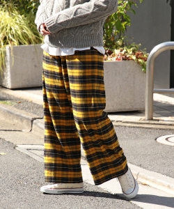 BEAMS BOY / ポリエステル レーヨン タータン チェックパンツ