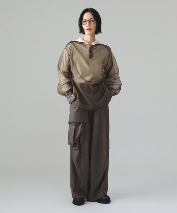 【+10%ポイントUP】maturely / リネン ウール ミリタリー パンツ Model : H173 B77 W57 H82　Size : 1