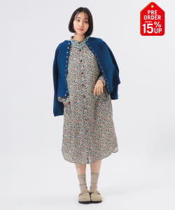 【+15%ポイントUP】リバティ スタンドカラー ロングスリーブ ワンピース