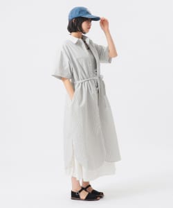 クリンクル ストライプ ショートスリーブ ワンピース