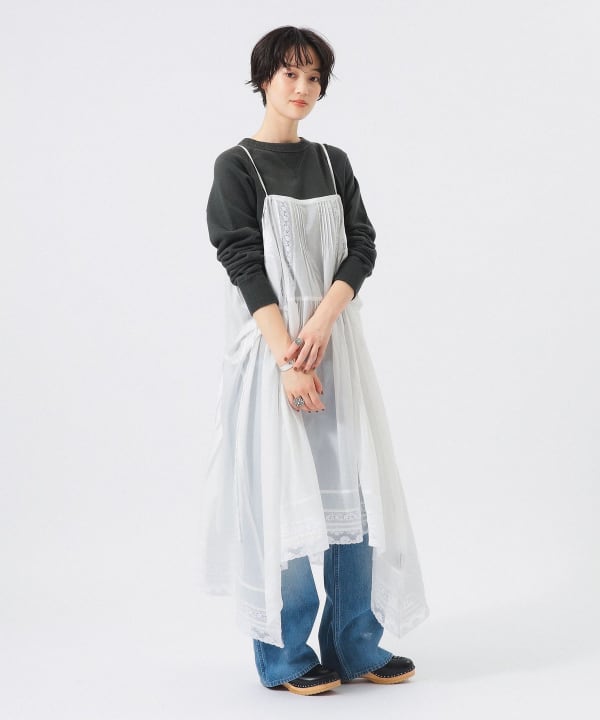 【+10%ポイントUP】レース ドレープ ワンピース Model : H166 B84 W60 H86　Size : ONE SIZE