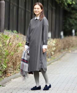 BEAMS BOY / ヘリンボーン クレリック ワンピース