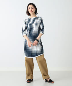 BEAMS BOY / 1cmボーダー 7分袖ワンピース