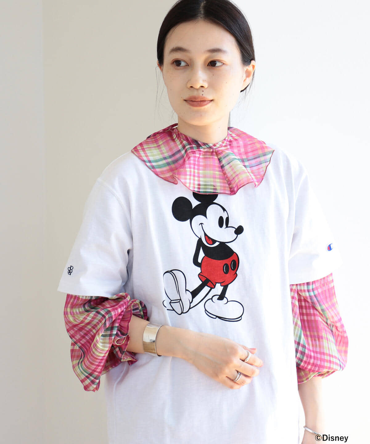 未使用 Beams Boy ストライプシフォン フラワープリントブラウス