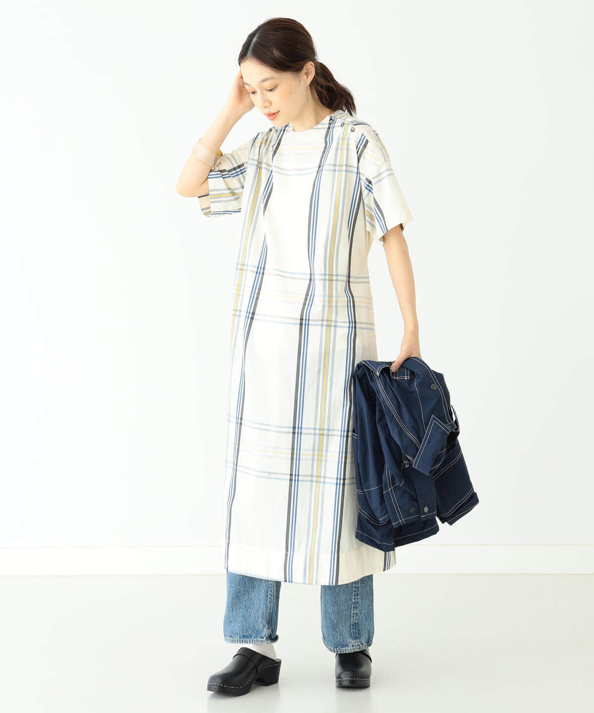 美品 ビームスボーイ ビックタータンワンピース グレー 長袖