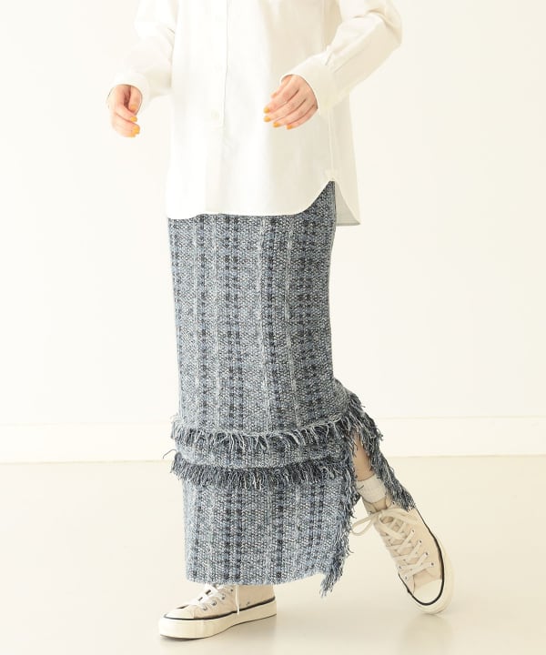 【NAVY】maturely / Knit Tweed Fringe Jacket