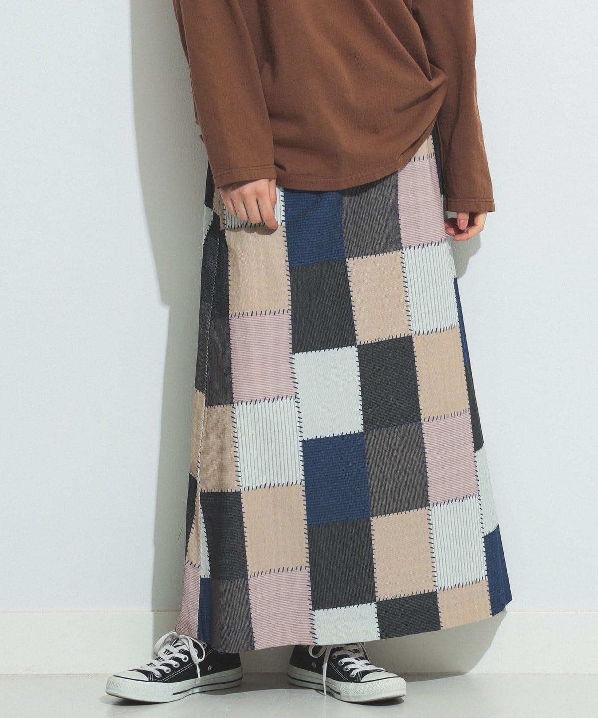 [Outlet] BEAMS BOY / Corduroy patchwork print skirt