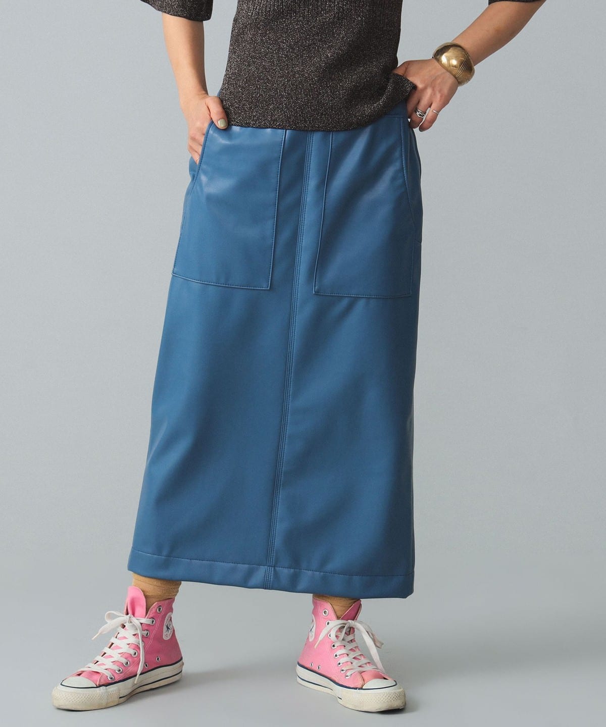 maturely マチュアリー / Fake Leather Work Skirt スカート WOMEN BLUE 1 maturely マチュアリー / Fake Leather Work Skirt スカート WOMEN BLUE 1