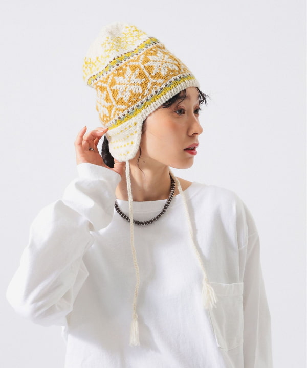手編み 雪柄 イヤーキャップ