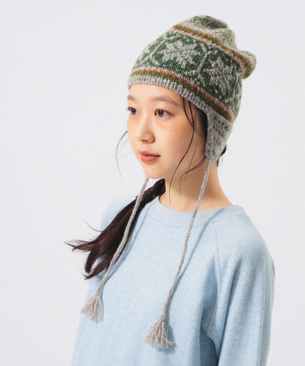 手編み 雪柄 イヤーキャップ