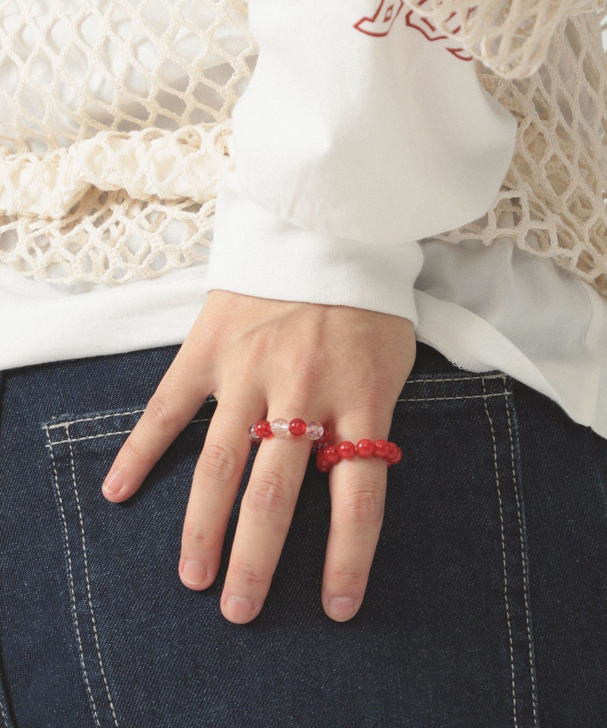 丸ビーズ リング 2P アクセサリー WOMEN RED ONE SIZE 丸ビーズ リング 2P アクセサリー WOMEN RED ONE SIZE