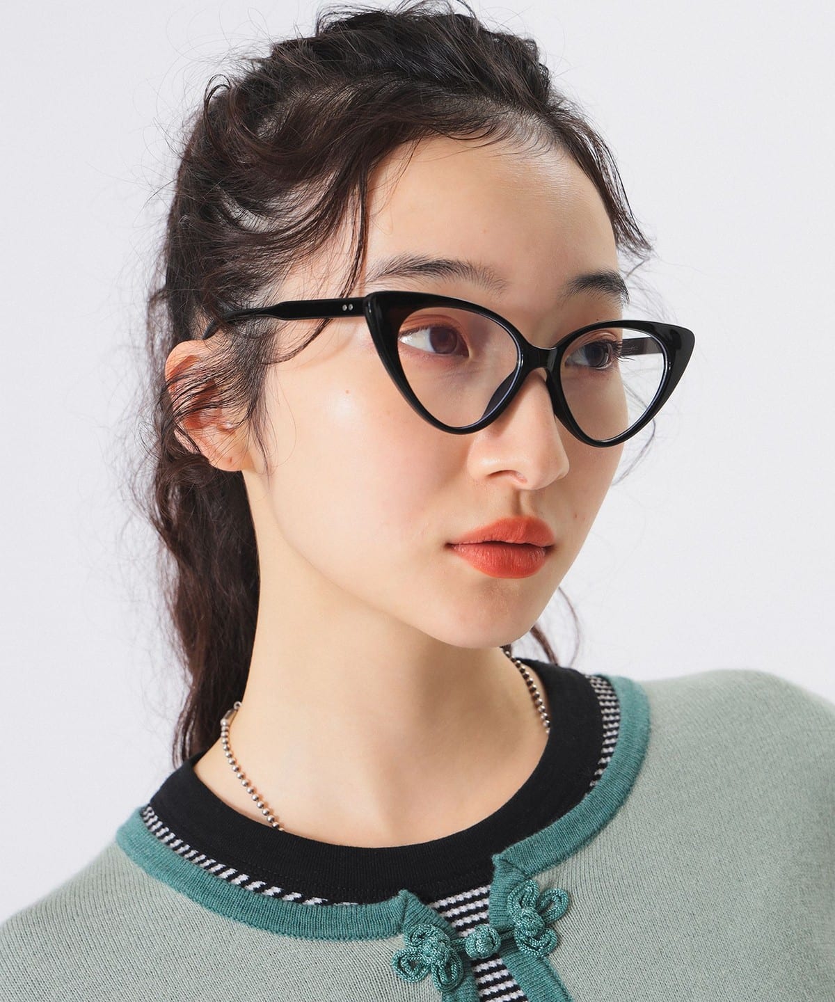 キャッツアイ クリア レンズ ファッション雑貨 WOMEN BLACK ONE SIZE