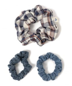 チェック & デニム シュシュ 3SET