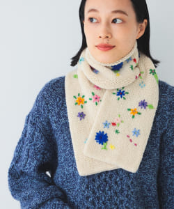 BEAMS BOY / 手編み 花刺繍 マフラー
