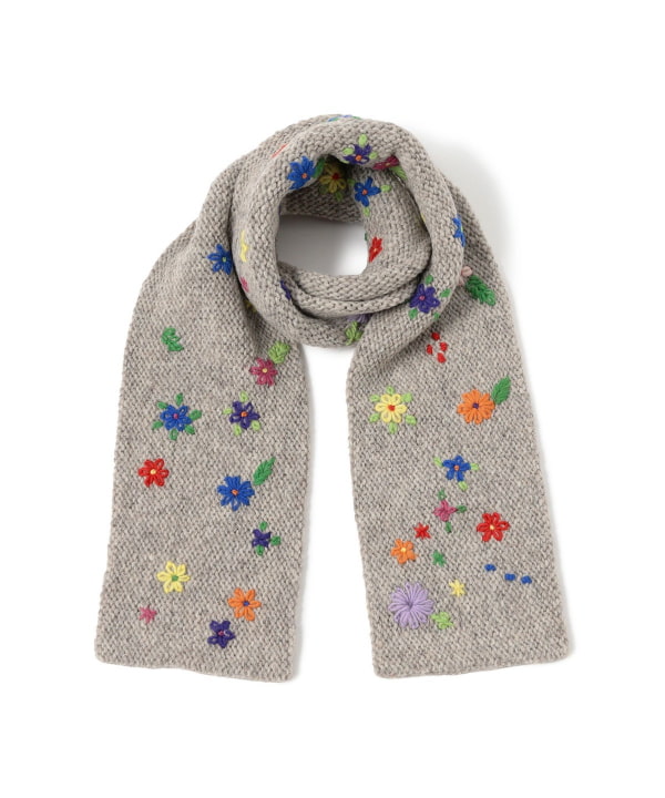 BEAMS BOY（ビームス ボーイ）手編み フラワー刺繍 マフラー