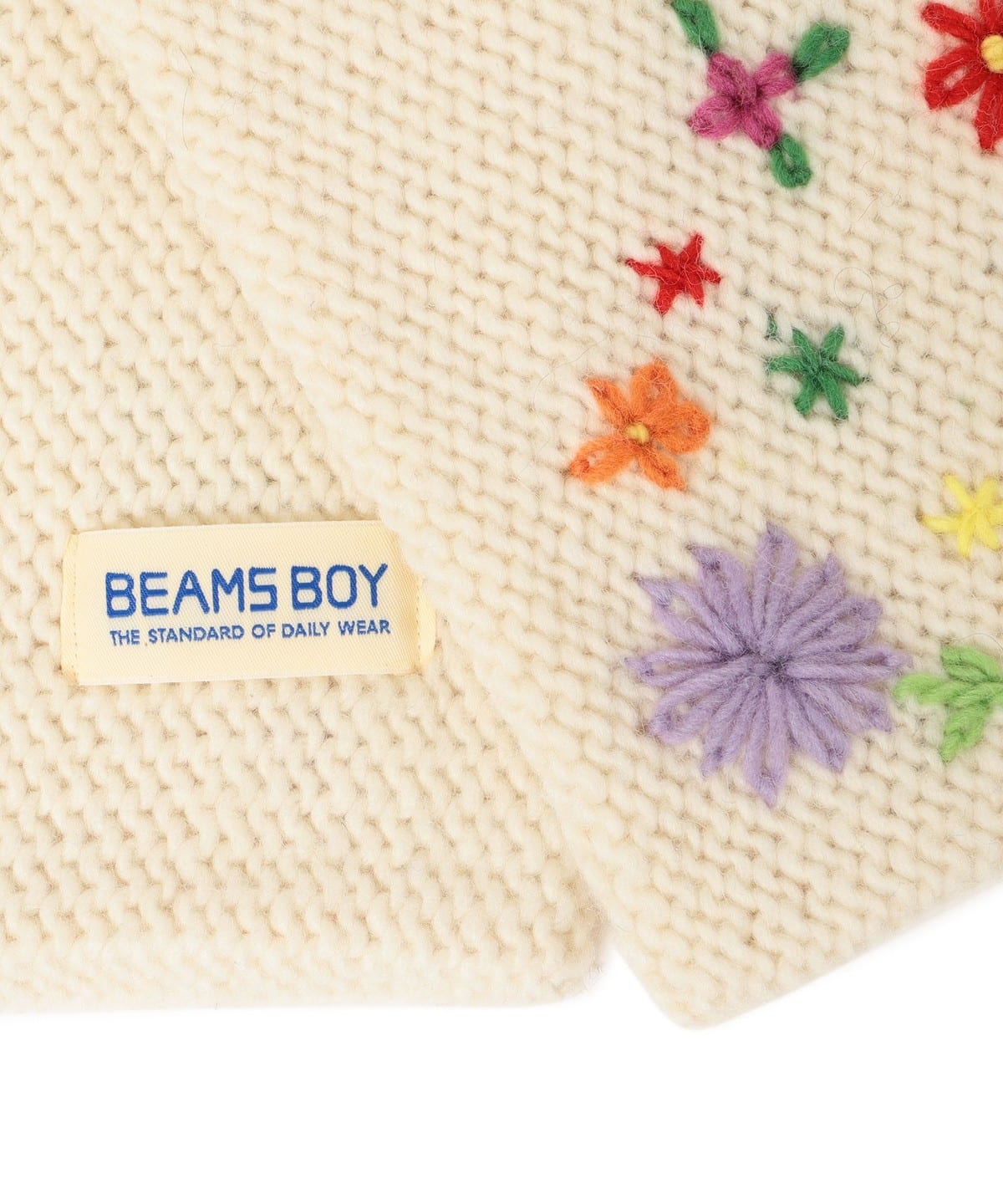 BEAMS BOY（ビームス ボーイ）手編み フラワー刺繍 マフラー