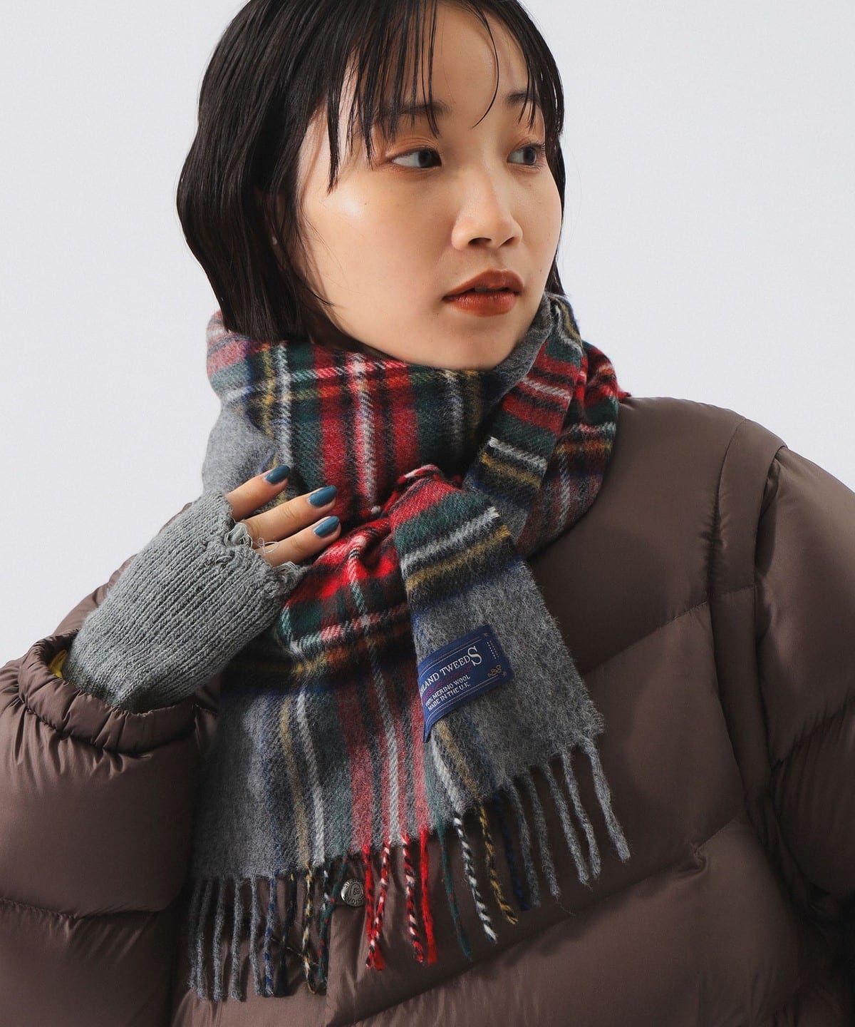 HIGHLAND TWEEDS ハイランド ツイード / チェック ストール 小 ファッション雑貨 WOMEN GREY STEWART ONE SIZE