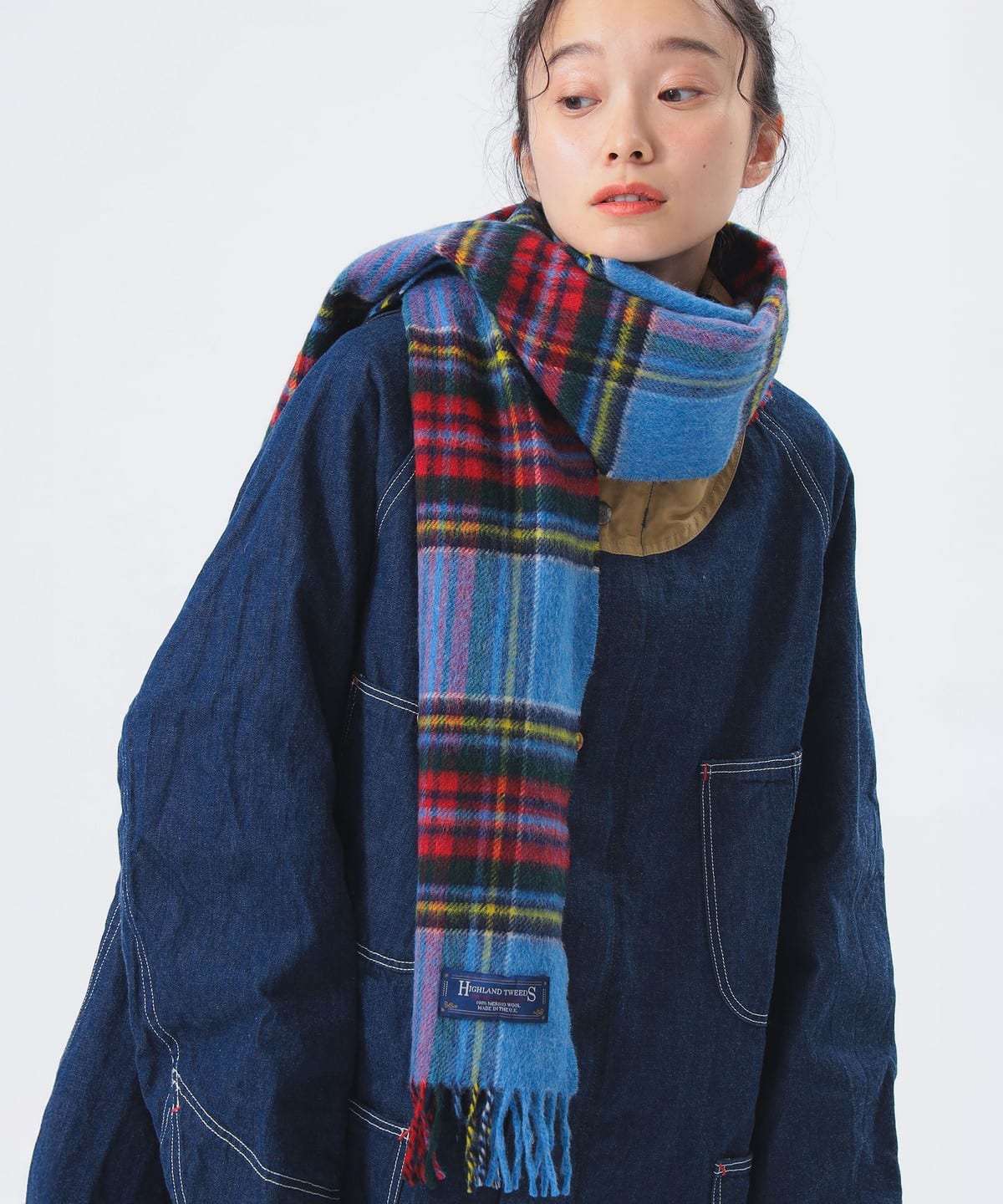 HIGHLAND TWEEDS ハイランド ツイード / チェック ストール 小 ファッション雑貨 WOMEN BLUE VINTAGE STEWART ONE SIZE