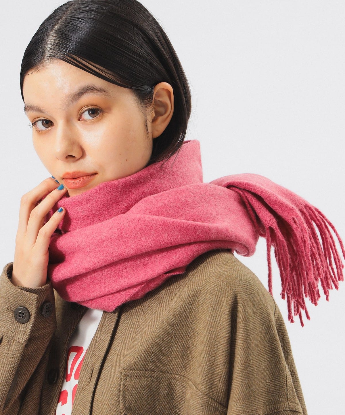 HIGHLAND TWEEDS ハイランド ツイード / ソリッド ストール 大 ファッション雑貨 WOMEN PINK ONE SIZE