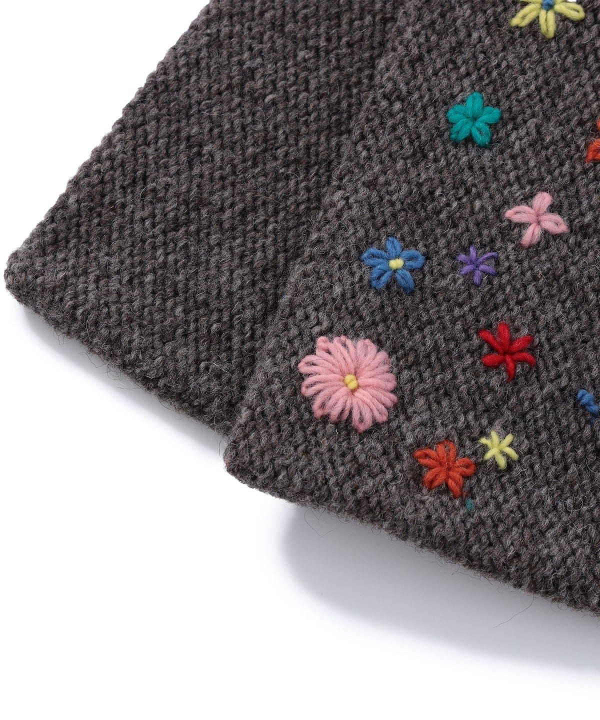 BEAMS BOY（ビームス ボーイ）手編み フラワー 刺繍 マフラー