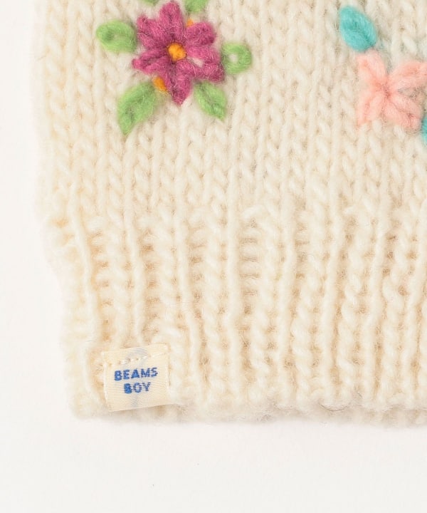 BEAMS BOY（ビームス ボーイ）手編み フラワー刺繍 グローブ