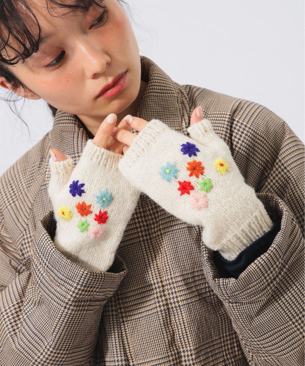 手織花朵刺繡手套