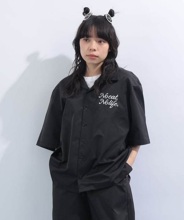 mmts（マミタス）猫刺繍 開襟シャツ（シャツ・ブラウス カジュアル