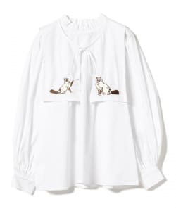 mmts / 猫刺繍襟 ボリューム ブラウス