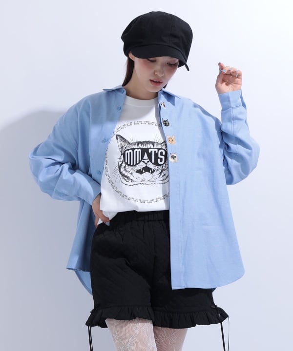猫刺繍 シャツ ブラウス Model : H163 B85 W58 H92　Size : L
