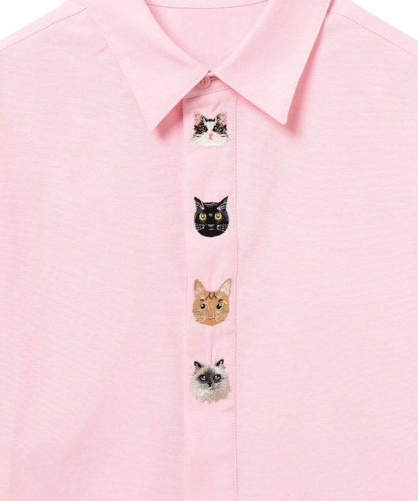 猫刺繍 シャツ ブラウス