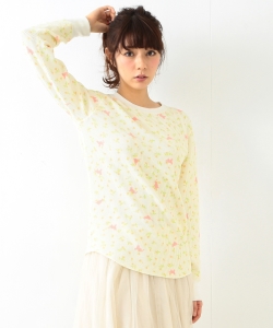 mmts / 花と猫 ワッフル ロングTシャツ