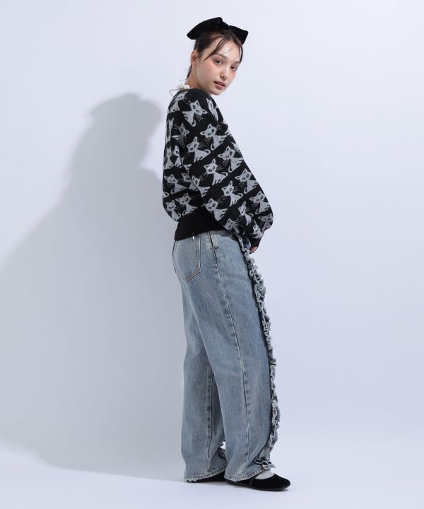 猫 ジャカード ニット Model : H163 B85 W58 H92　Size : S