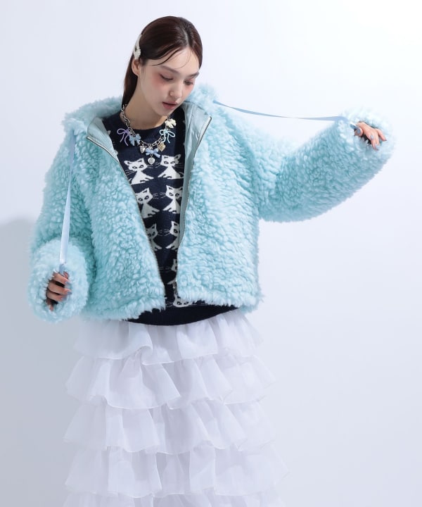 【+10%ポイントUP】猫耳 フード もこもこ ブルゾン Model : H163 B85 W58 H92　Size : S