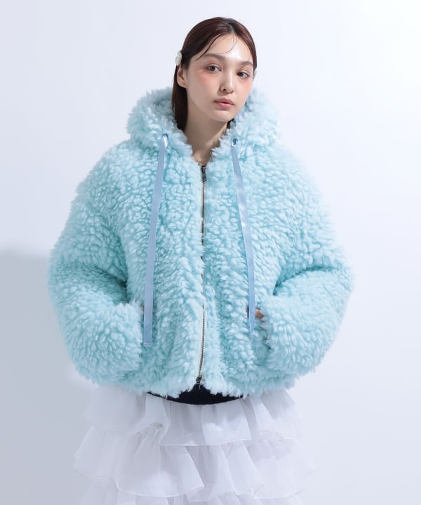 【+10%ポイントUP】猫耳 フード もこもこ ブルゾン Model : H163 B85 W58 H92　Size : S