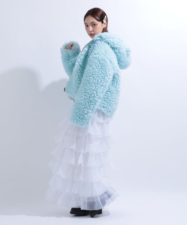 【+10%ポイントUP】猫耳 フード もこもこ ブルゾン Model : H163 B85 W58 H92　Size : S