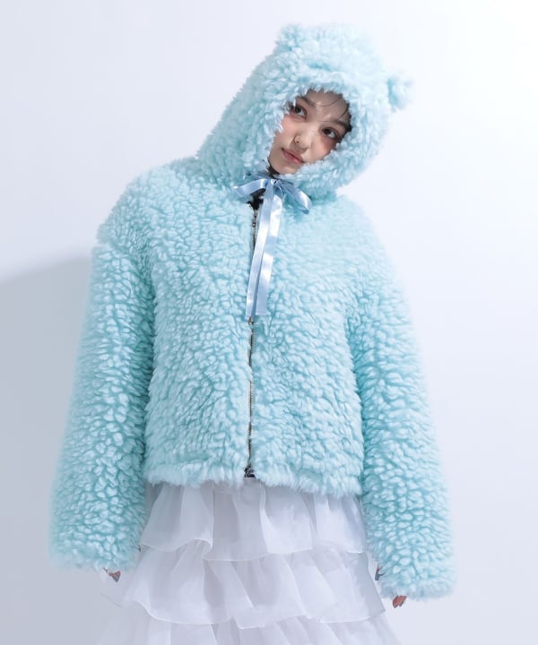 【+10%ポイントUP】猫耳 フード もこもこ ブルゾン Model : H163 B85 W58 H92　Size : S