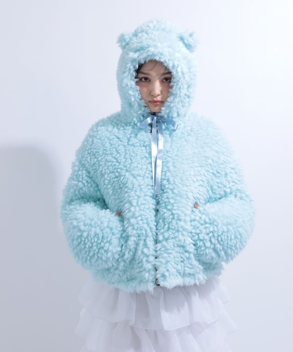【+10%ポイントUP】猫耳 フード もこもこ ブルゾン Model : H163 B85 W58 H92　Size : S