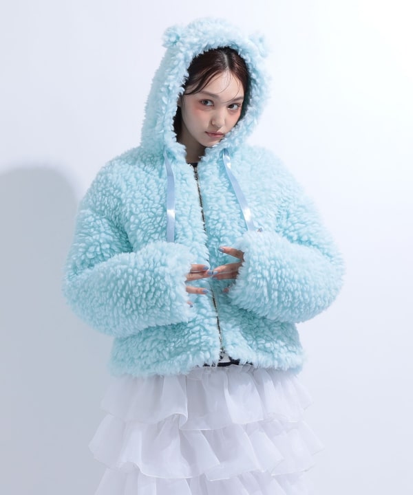 【+10%ポイントUP】猫耳 フード もこもこ ブルゾン Model : H163 B85 W58 H92　Size : S