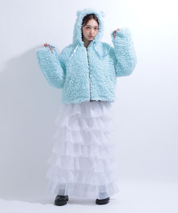 【+10%ポイントUP】猫耳 フード もこもこ ブルゾン Model : H163 B85 W58 H92　Size : S