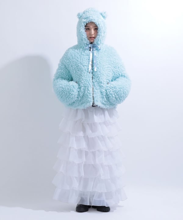 【+10%ポイントUP】猫耳 フード もこもこ ブルゾン Model : H163 B85 W58 H92　Size : S