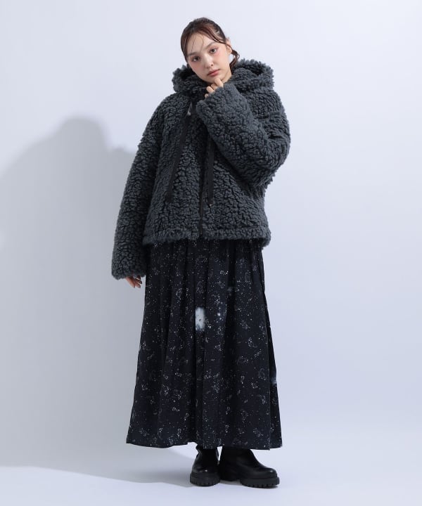 【+10%ポイントUP】猫耳 フード もこもこ ブルゾン Model : H163 B85 W58 H92　Size : M
