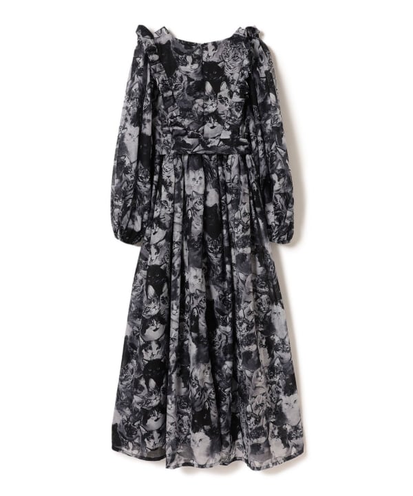 完売品 mmts 猫柄　シフォンワンピース　Mサイズ　BLACK mmts（マミタス）【COLLABORATION】unoa / シフォン ワンピース