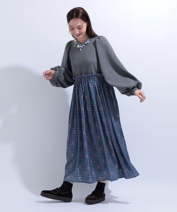 異素材コンビ ボリュームスリーブ ワンピース Model : H163 B85 W58 H92　Size : S