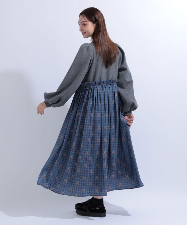 異素材コンビ ボリュームスリーブ ワンピース Model : H163 B85 W58 H92　Size : S
