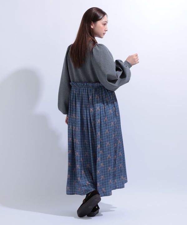 異素材コンビ ボリュームスリーブ ワンピース Model : H163 B85 W58 H92　Size : S