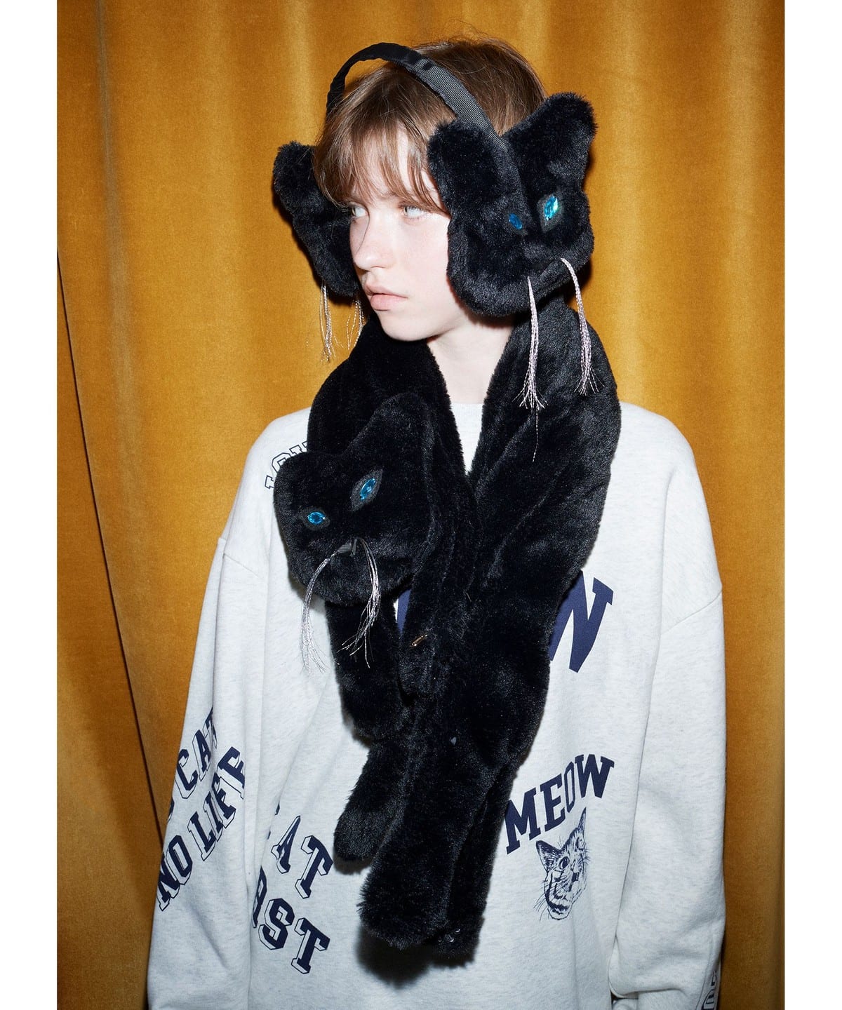 猫ティペット ファッション雑貨 WOMEN BLACK ONE SIZE