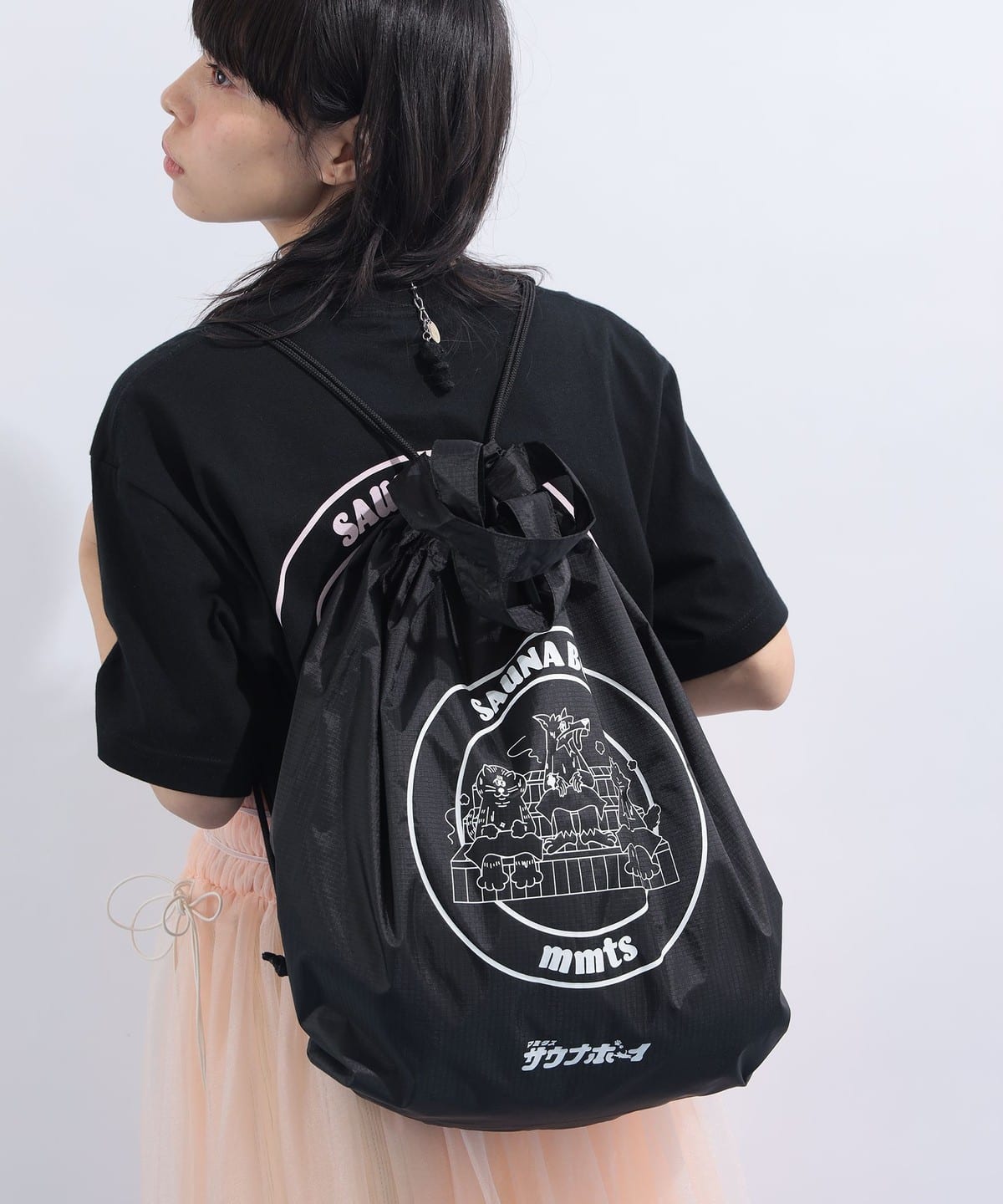 M・U SPORTS 2025年秋冬新作 立体サガラ刺繍シューズバッグ 黒 mmts（マミタス）【別注】weekly SAUNABOY / サウナ ナップザック