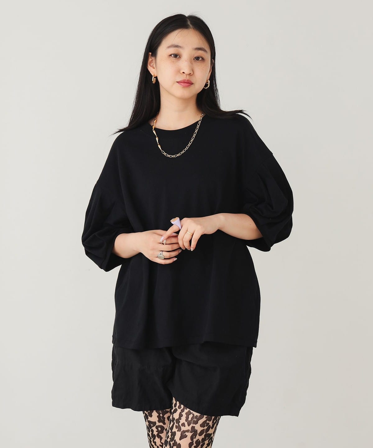 ボリュームスリーブ Tシャツ Tシャツ・カットソー WOMEN BLACK ONE SIZE ボリュームスリーブ Tシャツ Tシャツ・カットソー WOMEN BLACK ONE SIZE